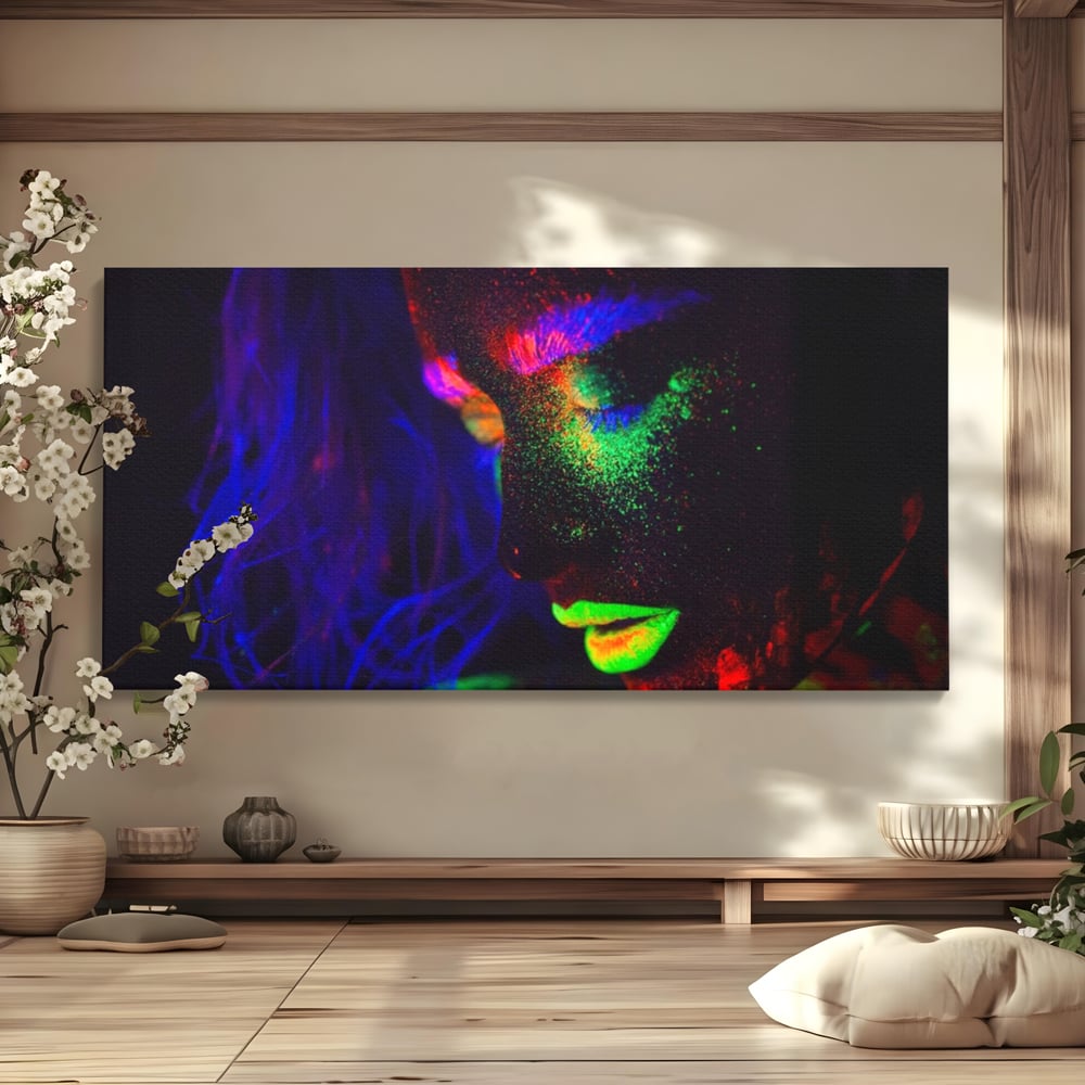 Tablou canvas cu tablou canvas cu fata in culori neon, fara rama, pe sasiu de lemn